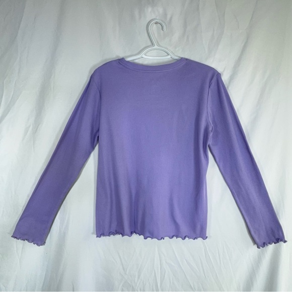 Thereabouts Girl’s Ribbed Ruffles Edge Long Sleeve Lavender Top - Picture 3 of 4